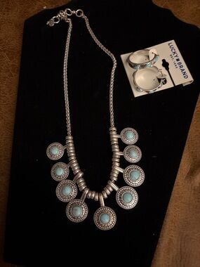 Lucky Brand Silver-Tone Necklace with Turquoise Discs